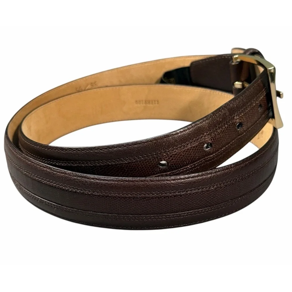 Donald J.Trump Signature Collection Mens Brown Leather Belt Brass Buckle Size 38